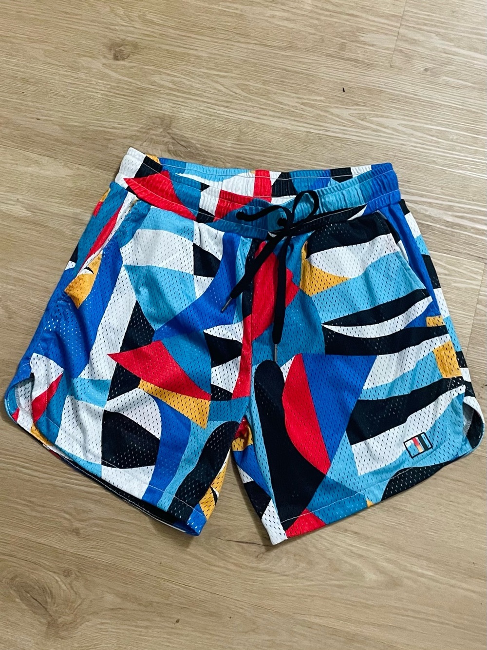 Men's Blue Multi-Color Abstract Swim Shorts
